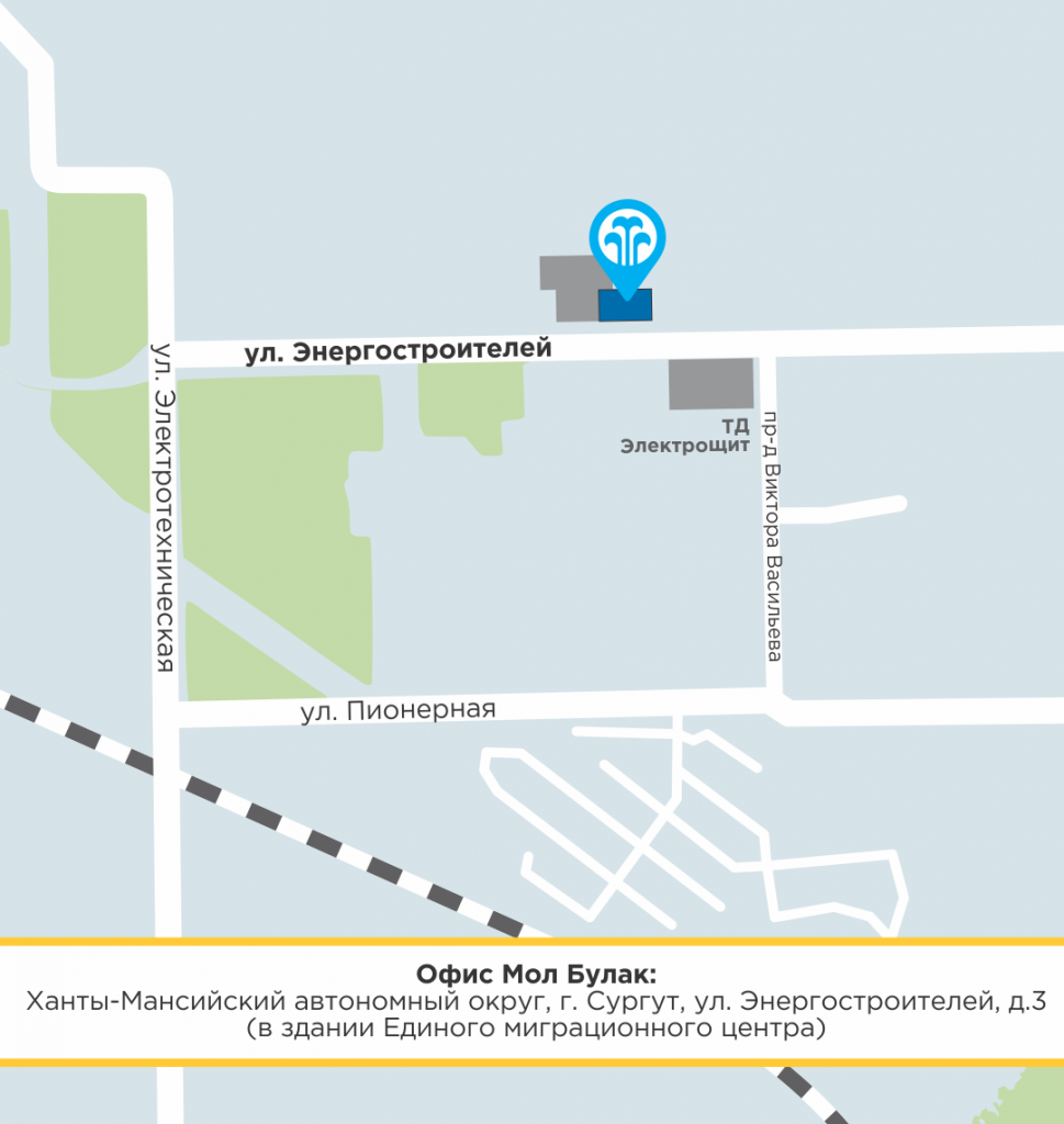 Схема проезда, как добраться до офиса Мол Булак в Сургуте